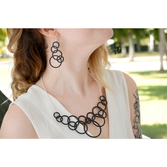Buoyant Bubble Burst Hook Earring Necklace Set - Unique Bling Jewelry Set - Picture 1 of 8